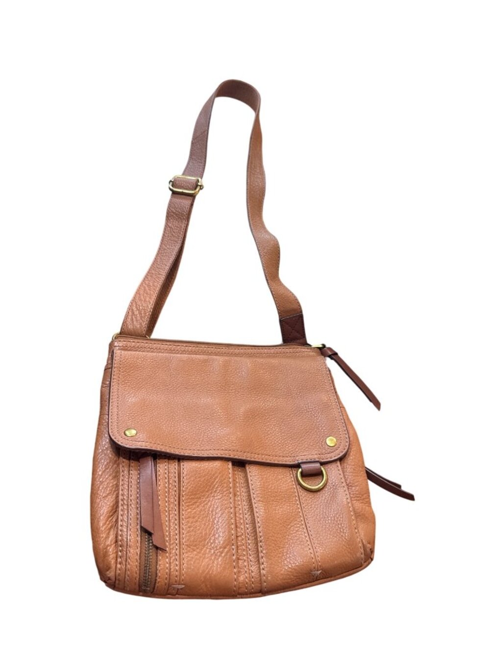 Fossil Vtg wms brown leather pebbled gold ware crossbody shoulderbag SKU 10-523